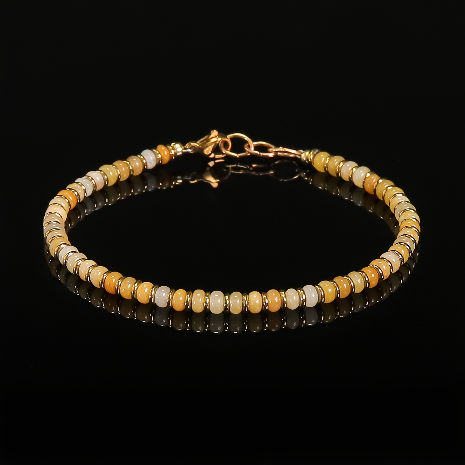 Yellow Agate & Tiger Eye Beaded Bracelet with Golden Spacers